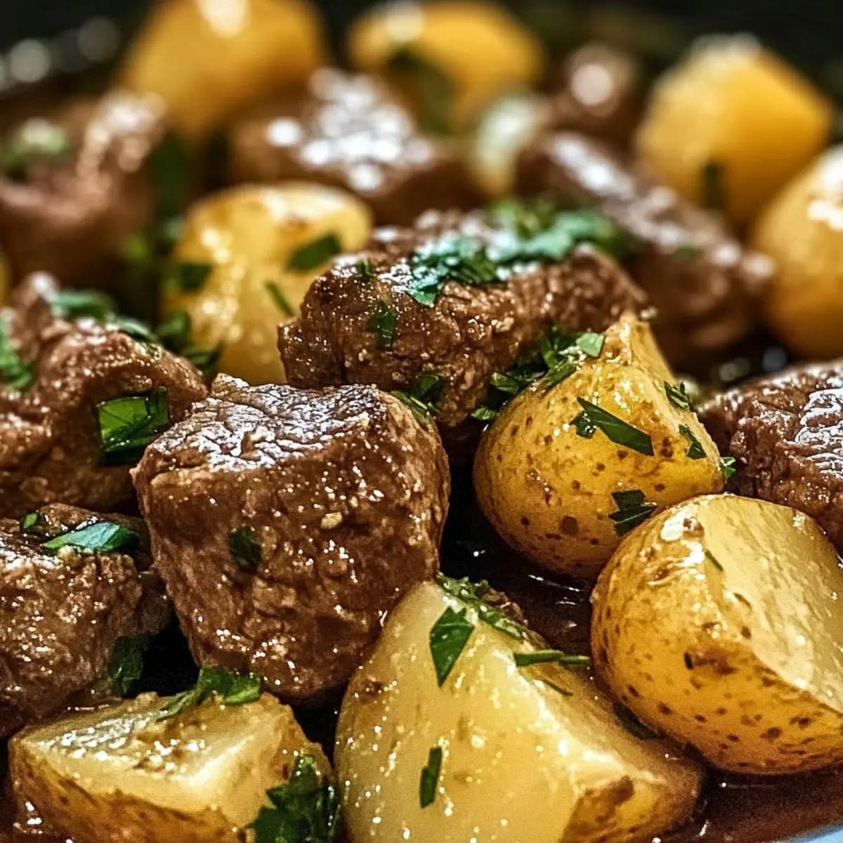 Garlic Butter Beef Bites & Potatoes