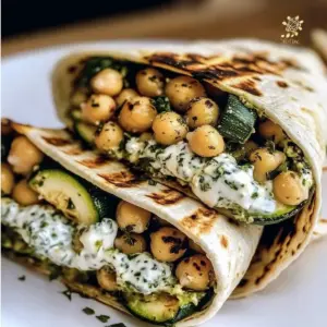 Grilled Zucchini & Feta Chickpea Wrap with Herbed Yogurt