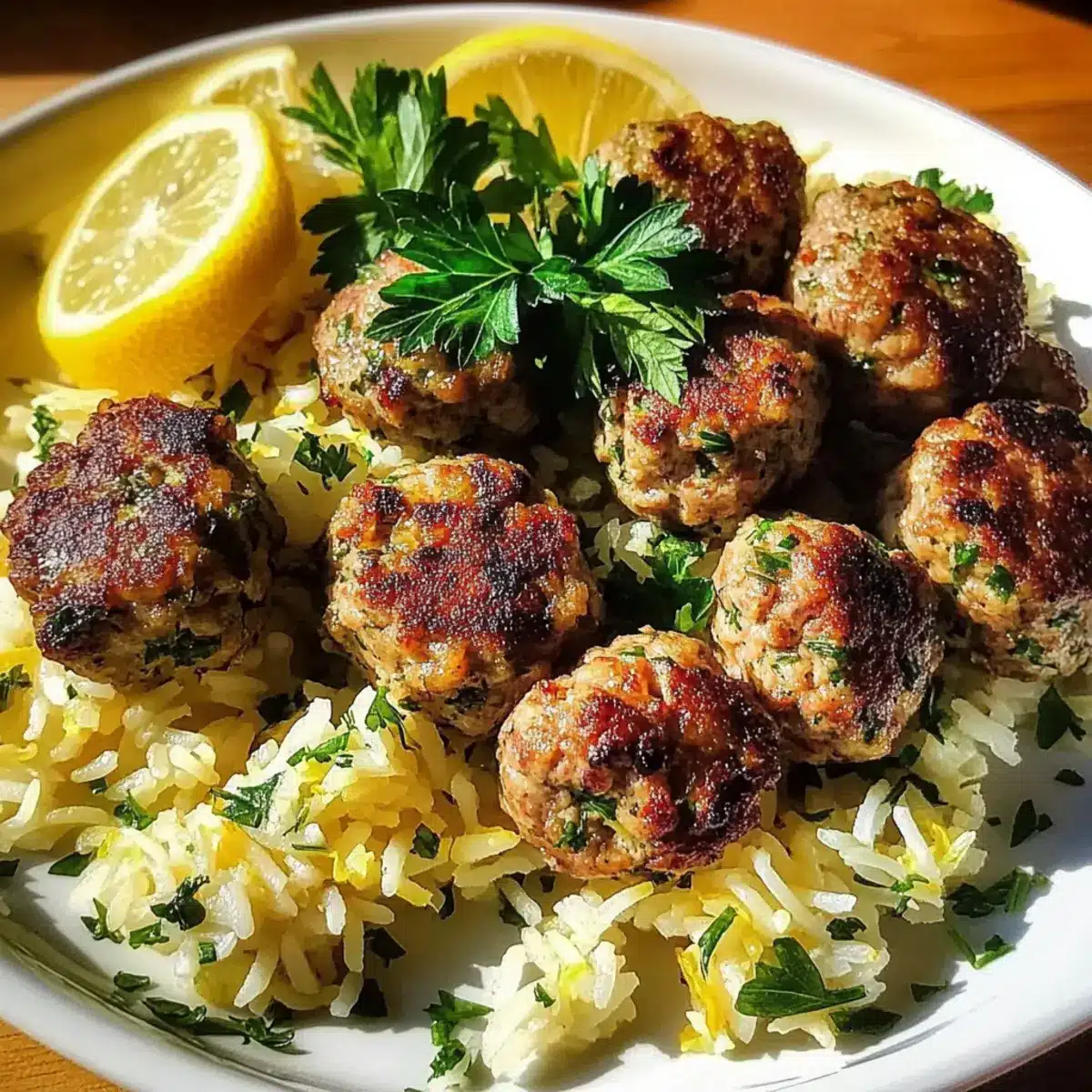 Greek Turkey Meatballs with Lemon Herb Rice