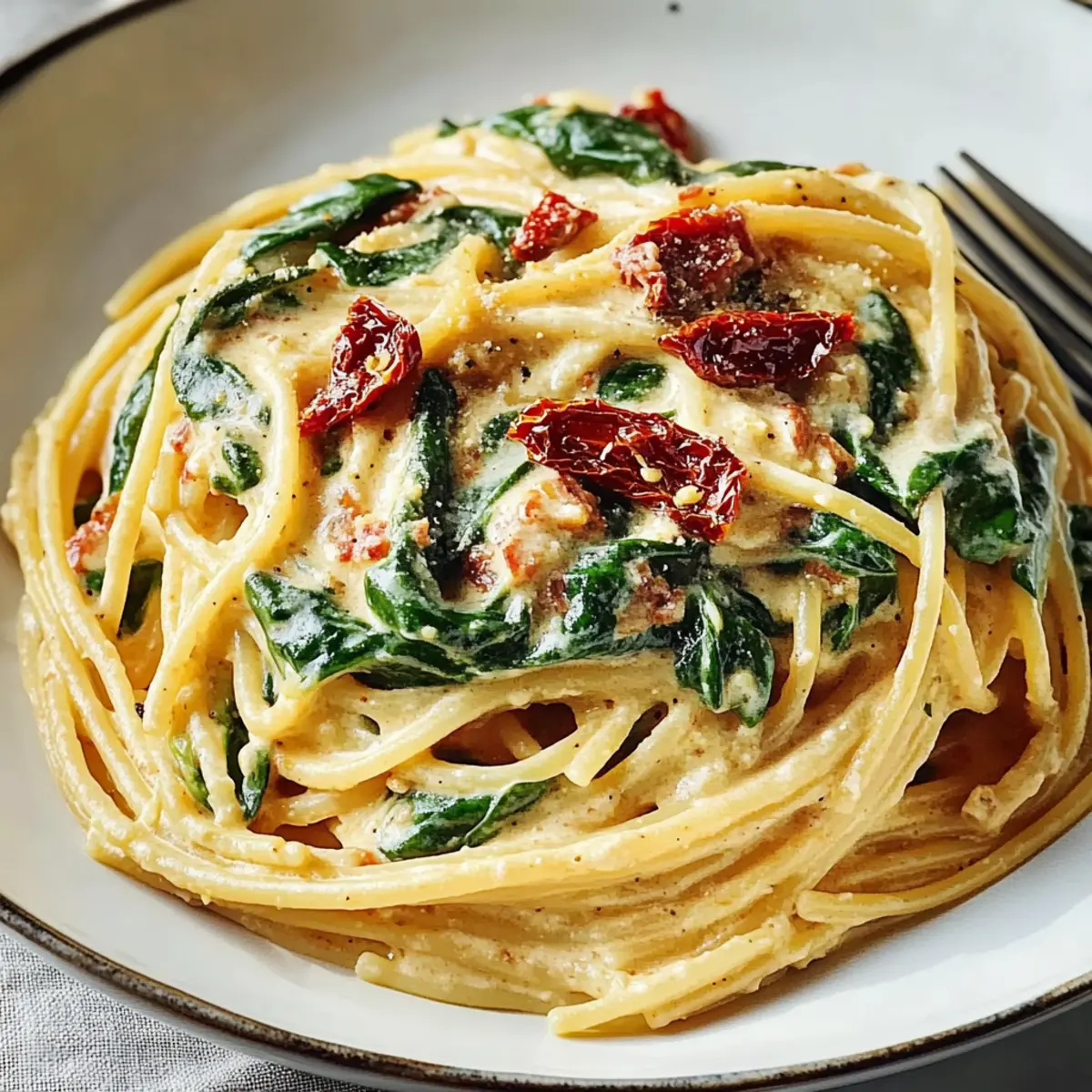 Spaghetti with Spinach and Sun-Dried Tomato Cream Sauce
