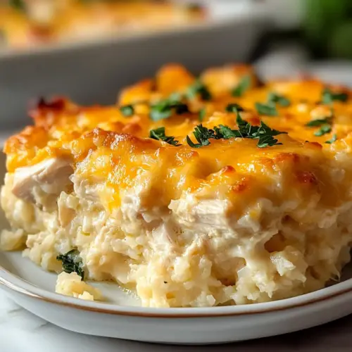 Cheesy Chicken Riced Cauliflower Casserole