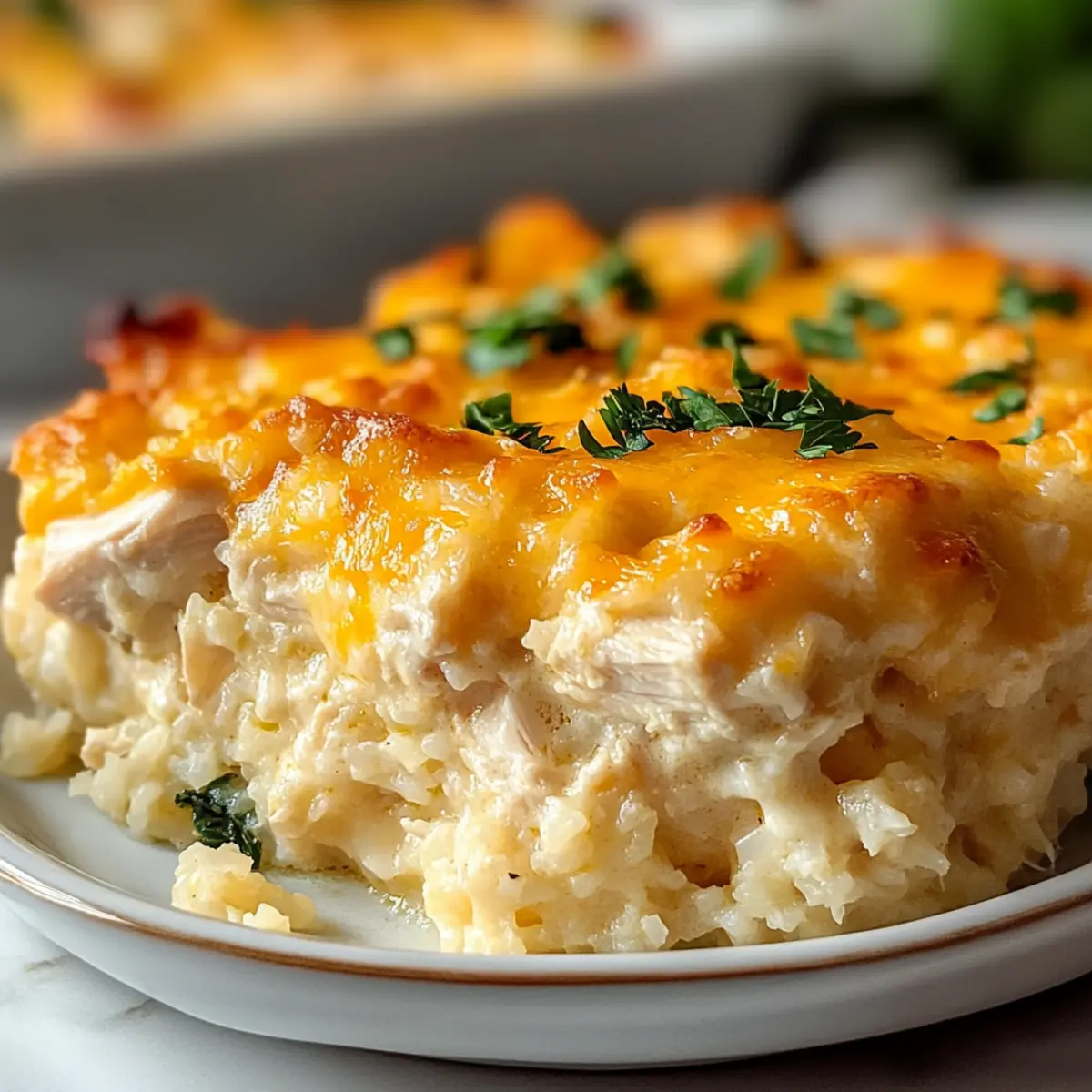 Cheesy Chicken Riced Cauliflower Casserole