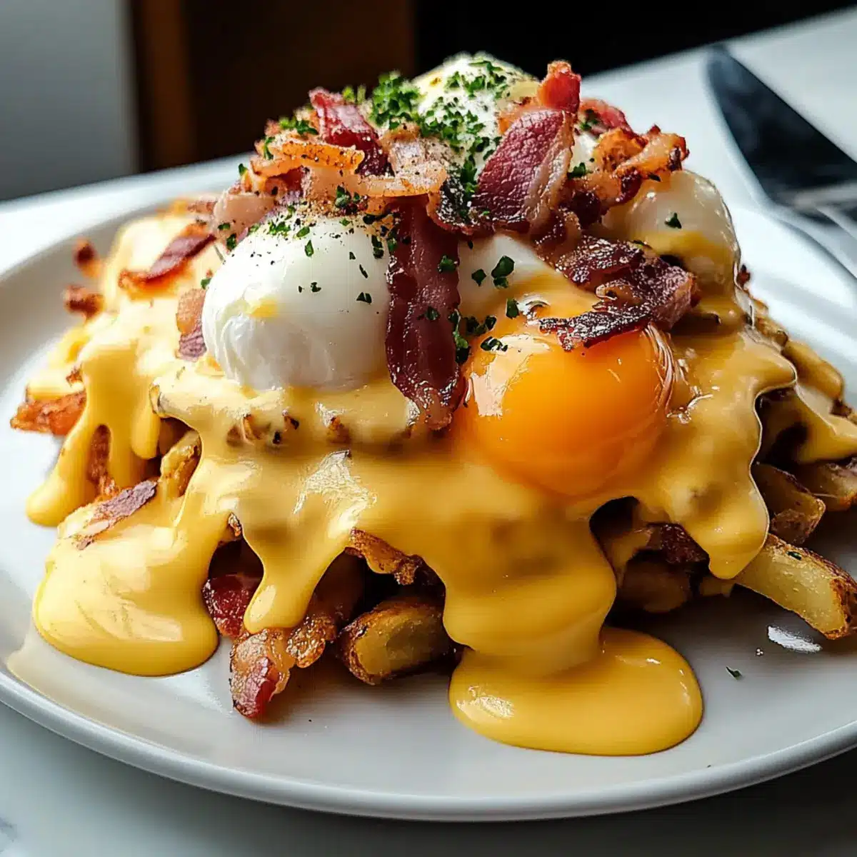 Breakfast Poutine with Creamy Hollandaise Sauce