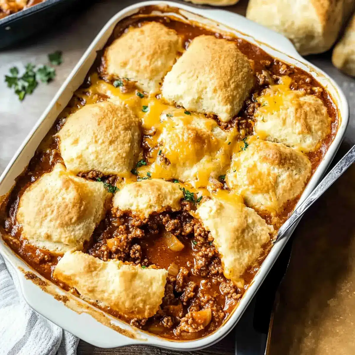 Healthy Sloppy Joe Biscuit Bake