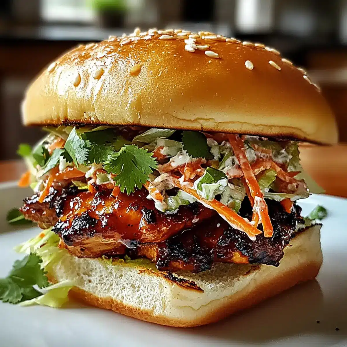 Spicy Korean BBQ Chicken Sandwich with Crispy Slaw