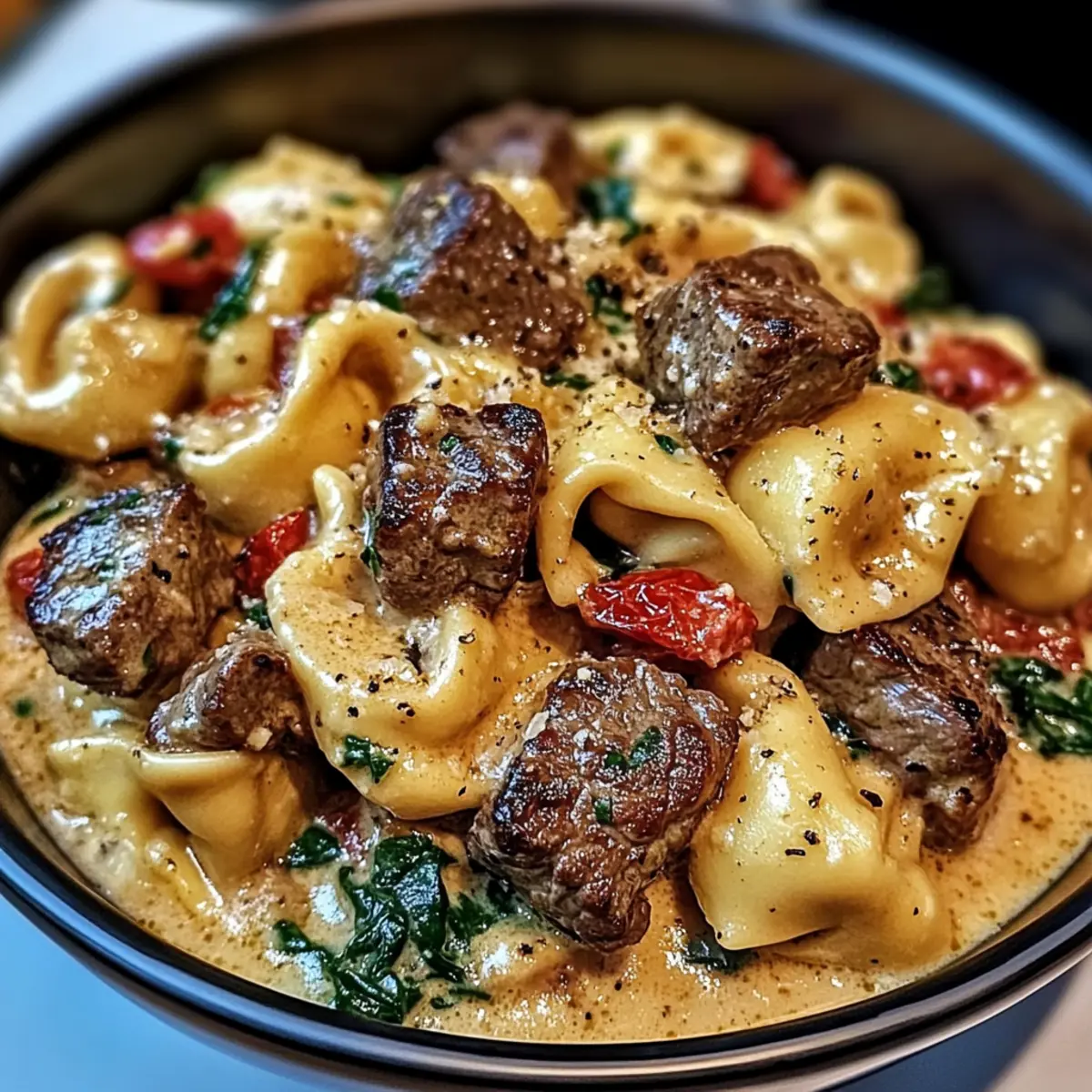 Creamy Tuscan Spinach & Steak Bites Tortellini
