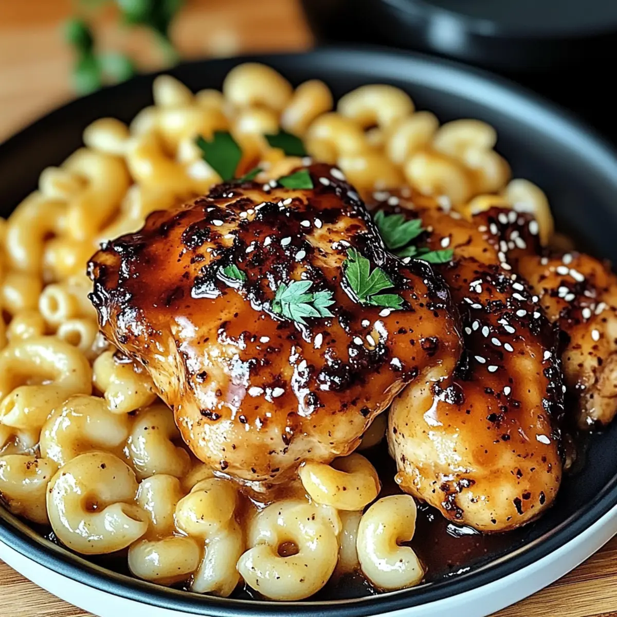 Sweet and Spicy Honey Pepper Chicken with Creamy Mac and Cheese