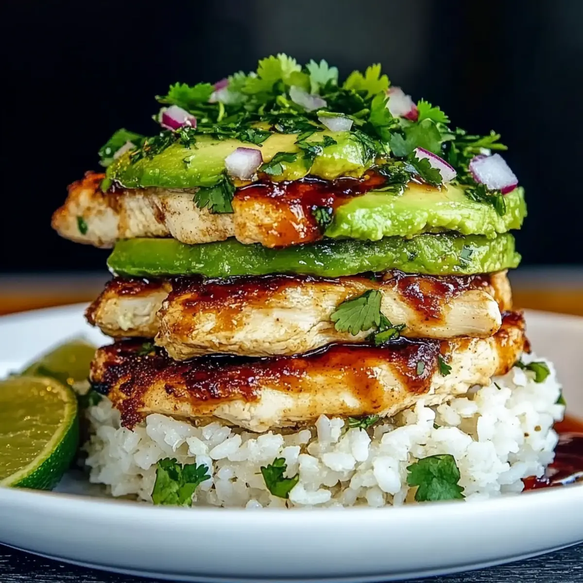 Honey Lime Chicken and Avocado Rice Stack