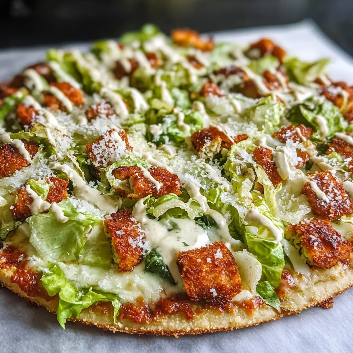 Chicken Crust Caesar Salad Pizza