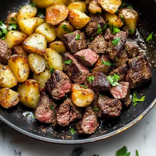 Garlic Butter Steak Bites and Potatoes