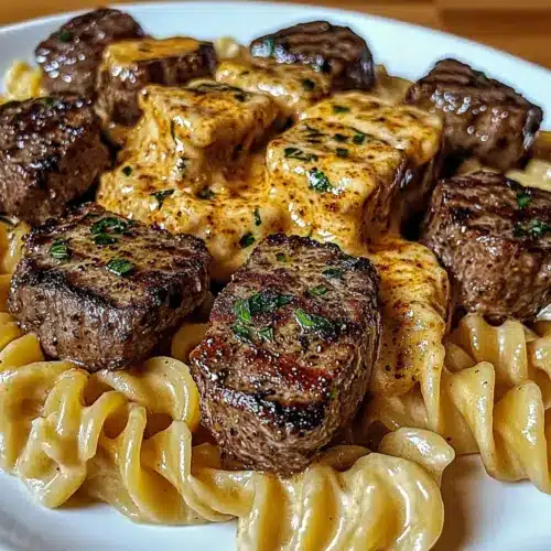 Creamy Garlic Butter Steak Bites with Spicy Cajun Alfredo Twisted Pasta